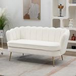 DWOYFO 59” Small Modern Teddy Loveseat Sofa, 2-Seater Sofa with Gold Metal Legs, Small Couch with Flower Shaped Back for Living Room Bedroom Office (Teddy, Ivory)