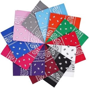 Raylarnia 12 PCS Bandana Multi-Purpose 100% Cotton Headbands for Women, 22 inch Paisley Cowboy Bandanas for Men