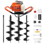 72CC Spiral Post Hole Excavator, Heavy Duty Soil Drilling Gas Engine with 2 Auger Bits (6" and 8") + 1 Extension Pole for Farm Garden Plants Farm Garden Planting, Ships in Multipack, Orange