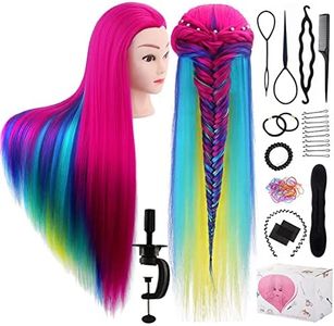 TopDirect Training Head, 29 Colorful Hair Mannequin Manikin Head Cosmetology Doll Head Practice Styling Hairdressing Training Braiding Heads with Clamp Holder and Tool Se