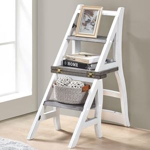 WOODHOMER Antique Folding Library Ladder Chair - Elegant Step Stool Chair for Living Room Decor, Perfect for Reaching Higher Places, Versatile and Stylish Addition to Home