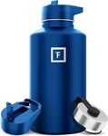 IRON °FLASK Sports Water Bottle - Wide Mouth with 3 Straw Lids - Stainless Steel Gym & Outdoor Bottles for Men, Women & Kids - Double Walled, Insulated Thermos, Metal Canteen - Cobalt, 64 Oz