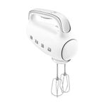 Smeg HMF01WHUK Hand Mixer with Turbo Function, 3 Attachments, LED Display, Retro 50's Style, 250W, White