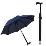 Walking Stick Umbrella, 2-in-1 Multifunction Crutch Umbrella with Non-Skid Foot, Self Protection Cane Umbrella for Men and Women Gift,Blue