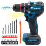 Cordless Drill Driver for Makita 18V Battery Handheld Electric Screwdriver Set with 20+3 Torque, 60 N・m, Brushless Motor, 2-Speed, LED Light, 27 PCS Kit for Home Garden DIY Project (Tool Only)