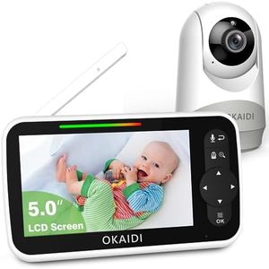 OKAIDI 5 Inch Large Screen Baby Monitor with Camera and Audio, 30-Hour Battery, 1000ft Range Remote Pan-Tilt-Zoom No WiFi, Night Vision, VOX, 2-Way Talk, 8 Lullabies, White