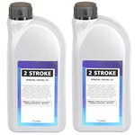 SPARES2GO 1L 2 Stroke Semi-Synthetic Engine Oil 1 Litre for Strimmer Hedge Trimmer x 2