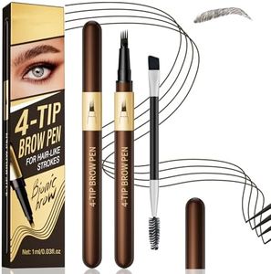 Eyebrow Pencil for Women,4-Tip Microblading Eyebrow Pen with 1 Brow Brushes, Waterproof&Sweatproof for Women to Effortlessly Create Natural Hair-Like Strokes, All-Day Wear,Gifts for Girls,Black Brown