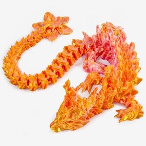 Outgoto 3D Printed Cherry Blossom Dragon – 11.8in Realistic Articulated Dragon Fidget Toy, Desk Décor and Collectible (Pink Gold)