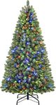 SHareconn 6FT Pre-Lit Artificial Christmas Tree with 330 Warm White & Multicolor LED Lights, 8 Light Modes, Xmas Tree with 1018 PE & PVC Branch Tips, Metal Stand, Easy Assembly and Foldable