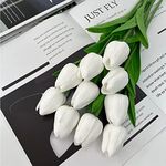 MIUINCY 10 Pcs PU Real Touch Tulips Artificial Flowers,White Fake Tulips Bouquets for Room Office Wedding Decoration