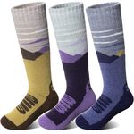 Kids Merino Wool Ski Socks Boys Girls Winter Thermal Warm Thick Boot Cozy Knee Socks 3 Pairs For Snowboarding Skiing (Purple+Blue+Brown, 8-12 Years)