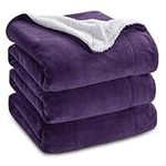 Bedsure Sherpa Fleece Throw Blanket King Size - Thick and Warm, Fluffy Microfiber Solid & Soft Blankets for Bed and Couch, Purple, 230x270cm