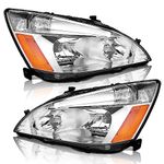 WEELMOTO Headlights for 2003-2007 Honda Accord, 03-07 Accord OE Headlamp Coupe/Sedan Chrome Housing Amber Reflector Left+Right Side 2/4-Door