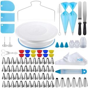 Doitsf 112Pcs Cake Decorating Supplies Kit, Included Cake Turntable, Cake Leveler, 54 Numbered Icing Piping Tips, 2 Spatulas, 3 Scraper, 30+2 Piping Bags, Mother's Day Gift Ideas