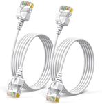 JUXINICE 2Pack Nylon Braided Cat6a Ethernet Cable-White,Ultra Slim Cat6 Ethernet Patch Cable 6FT, Right Angle cat6 Ethernet Cable Thin RJ45 Network Cable for Router, Modem PS4/5,Xbox, Gaming