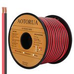 AOTORUA 100FT 14/2 Gauge Red Black Cable Hookup Electrical Wire, 14AWG 2 Conductor 2 Color Flexible Parallel Zip Wire LED Strips Extension Cord 12V/24V DC Cable for LED Ribbon Lamp Tape Lighting