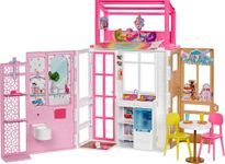 Barbie Doll House with Furniture & Accessories Including Pet Puppy, 4 Play Areas (Kitchen, Loft Bed, Bathroom & Dining Room)