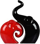 Xtore Home Decor Lucky Charm Elephant Couple | Piano Finish Ceramic Figures- (Set of 2 Piece, Red & Black)