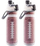 O2COOL Mist N Sip 2-in-1 Misting Water Bottle, 20 oz (2 Pack Football), Reusable Sports Bottle with Pull Top Spout & High Flow Rate - BPA Free, Insulated, Lightweight