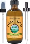 PRIME NATURAL Organic Hemp Seed Oil 4oz - USDA Certified - Sativa Oil - Pure, Cold Pressed, Virgin, Unrefined, Vegan, Food Grade - High Omega 3 6 9 Fatty Acids - Good for Face, Body, Skin & Hair Care