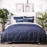 ELEGANT LIFE HOME Denim Dark Blue Duvet Cover 100% Cotton Washed Soft Bedding with Button Closure Corner Ties (1 pc, California King Size 108'' x 96'')