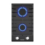 ThermoMate GHBG302 30cm 2 Burners Gas Hob, Black Glass Gas Cooktop with Flame Failure Protection, Propane Domino Hob with Cast Iron Supports, NG/LPG Convertible, 4200W