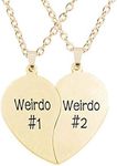 MJartoria BFF Necklace for 2-Valentines Heart Matching Necklace Best Friends Pendant Friendship Necklace Set of 2 Birthday Gifts (Gold, Weirdo 1 Weirdo 2)