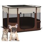 PawHut Dog Pen, Pet Playpen, Portable Foldable Dog Cat Playpen with Storage Bag for Puppies, Rabbits, Kittens, Guinea Pigs, 74 x 60 x 45cm - Brown