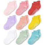 CozyWay Non-Slip Ankle Style Socks Baby Socks Toddler Socks with Grippers, 9 Pack for Baby Boys and Girls, Assorted Colors, 6-12 Months