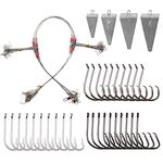 Saltwater Surf Fishing Leader Rig,46pcs Pyramid Sinker Octopus Circle Hook Forged Hook Wire Trace Leader Rig with Swivel Snaps (2RD 46PCS)