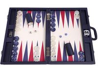 Wycliffe Brothers 21” Tournament Backgammon Set – Blue Case with Vanilla Field - Masters Edition