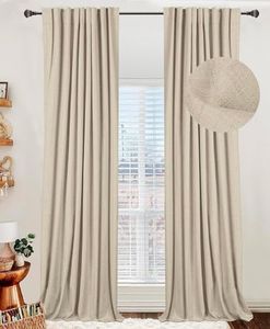 100% Blackout Shield Linen Blackout Curtains for Bedroom 84 Inches Long, Back Tab/Rod Pocket Living Room Drapes, Thermal Insulated Blackout Curtains 2 Panels Set, 50" W x 84" L, Natural