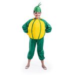 FancyDressWale Pumpkin Vegetable dress for Boys and girls- Vegetable Cutout with Green Jmpsuit,Yellow (6-8 years)