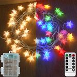 【3-in-1 Function】Abkshine 50 LED Star Fairy Lights, Battery Powered Christmas Lights, Warm White + Multicoloured String Lights for Indoor Outdoor Wedding Bedroom Patio Umbrella Decorations