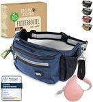 PAWZONE Dog Food Bag - Treat Bag for Dogs - Bum Bag for Dogs Accessories - Treat Bag for Dogs - Includes Reflective Band and Additional Strap for Flexible Lead (Navy Blue)