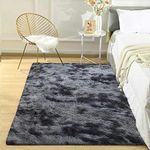 Tinyboy-hbq Area Rugs Soft Shaggy Comfy and Fluffy Rug for Living Room Bedroom Kids Room Nursery Modern Carpet Indoor Floor Mat Anti-Skid Rugs Home Decor (Black Grey,80x120cm)