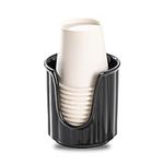 TANEW Ceramc Bathroom Cup Dispenser with Stylish Vertical Stripes - Dixie Cup Dispenser & Mouthwash Cup Holder Holds 3oz Paper Cups for Rinsing Cups on Bathroom Vanity Countertops Glossy Black