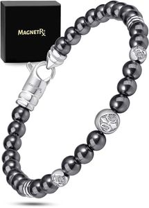 MagnetRX® Hematite Magnetic Therapy Bracelet – MAX Strength Natural Pain Relief for Arthritis and Carpal Tunnel – Beaded Magnetic Hematite Bracelets for Men (Armory | Small)