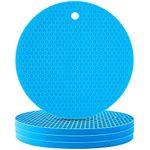 P-Plus International Trivet Mat Multipurpose Silicone Pot Holders,Anti Slip Hot Pads Silicone Heat Resistant Coasters, Cup Insulation Mat, Insulation Pad Potholders Blue Pack of 4