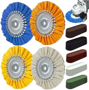 Konvixon 8" Airway Buffing Wheel, 9Pcs Aluminum Wheel Polishing Kit in Diameter 5/8 inch Arbor Hole, Polishing Compound and Aluminum Metal Polishing Wheel Kit for Angle Grinder Mirror Finish