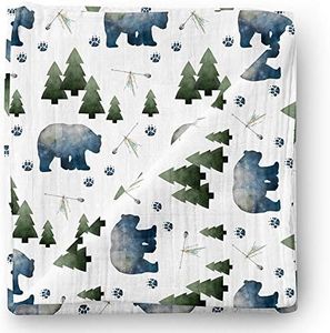 Aenne Baby Muslin Swaddle Blanket Tribal Bear Woodland Gender Neutral, Large 120 x 120 cm, 1 Pack, Baby shower Gifts, Luxurious Soft and Silky Bamboo, Nursing Cover, Wrap, Stroller Cover