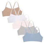 René Rofé 5 Pack Cotton Girls Training Bras - Racerback Crop Cami Training Bras for Girls, Blush/Beige, X-Large