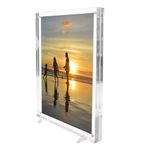 Freestanding Polished Clear Acrylic Magnetic Photo Frame with Clear Border (DSTF+) (10" x 8")