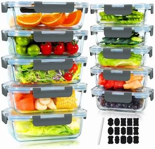 Welbellete 10 Pack Glass Food Storage Containers with Snap Lids (1040ML & 370ML) - Airtight Glass Meal Prep Containers, Leakproof Glass Lunch Containers for Microwave, Oven, Freezer and Dishwasher