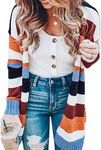 ECOWISH Womens Floral Striped Draped Kimono Cardigan Long Sleeve Open Front Casual Knit Sweaters Coat Floral S