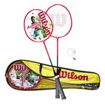 Wilson Fierce Red Adult Twin Badminton Racket, including Shuttlecocks & Carry Case