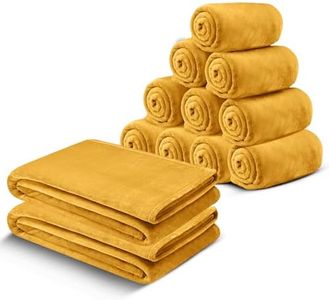 MOONLIGHT20015 Fleece Blanket Twin Size 12 Pack - Super Soft Fuzzy Throw Blanket for Couch and Sofa - Lightweight Luxury 400 GSM Microfiber Bed Blankets and Throws, 60 x 80 Inches (Twin, Mustard)