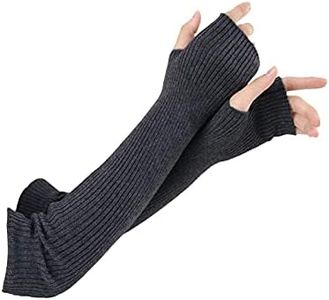 Facecozy Arm Warmer, Women Warm Cashmere Blend Long Fingerless Gloves for Men and Women Typing Gloves for Computer with Thumb Hole (Dark Gray, 16"/40.5cm)