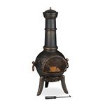 Relaxdays Terrace Oven, Outdoor Stove, Chimenea, H x W x D: 110 x 53 x 44 cm, Cast-Iron, Bronze Colour